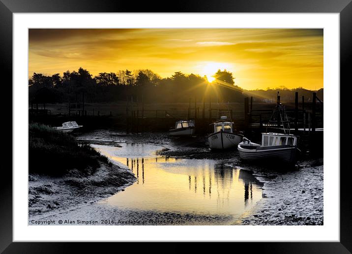 Thornham Harbour Sunrise Framed Mounted Print by Alan Simpson