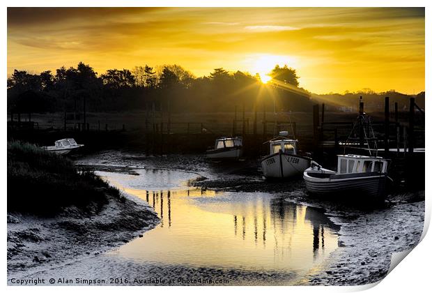 Thornham Harbour Sunrise Print by Alan Simpson