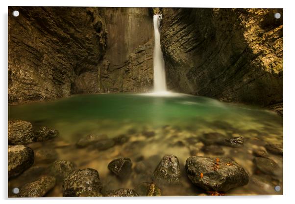 Kozjak waterfall Acrylic by Sandra Kepkowska