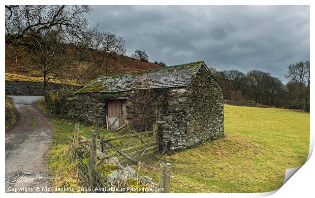 Lake District Barn in Kentmere Valley Print by Nick Jenkins