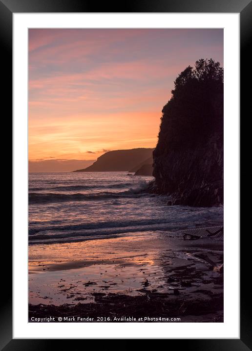Caswell Bay Sunset Full Tide Framed Mounted Print by Mark Fender