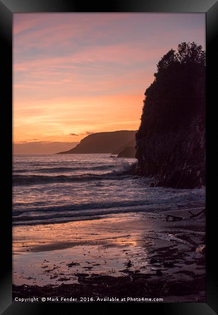 Caswell Bay Sunset Full Tide Framed Print by Mark Fender