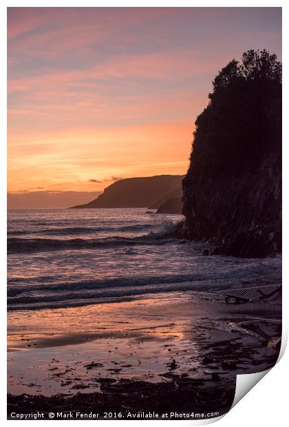 Caswell Bay Sunset Full Tide Print by Mark Fender