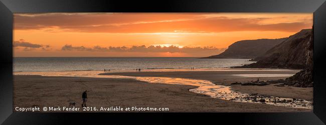 Caswell Bay Panoramic Framed Print by Mark Fender