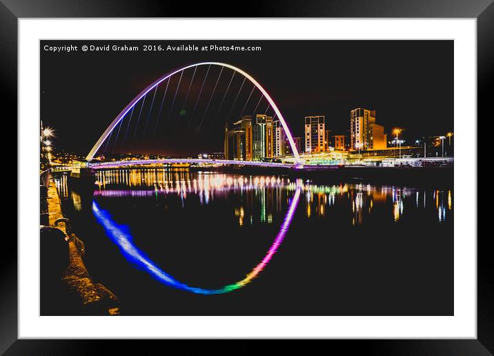 Gateshead Millennium Bridge - At night Framed Mounted Print by David Graham