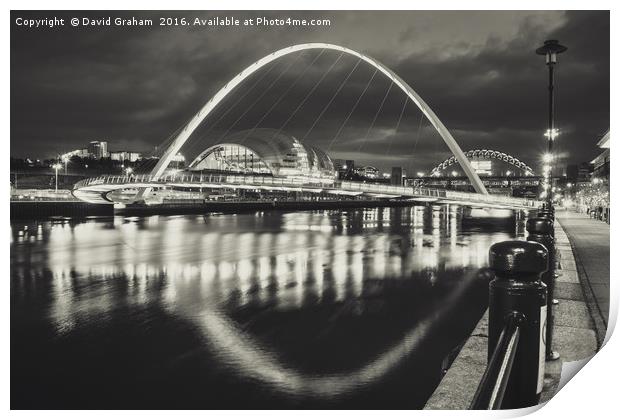 Gateshead Millennium Bridge - At night Print by David Graham