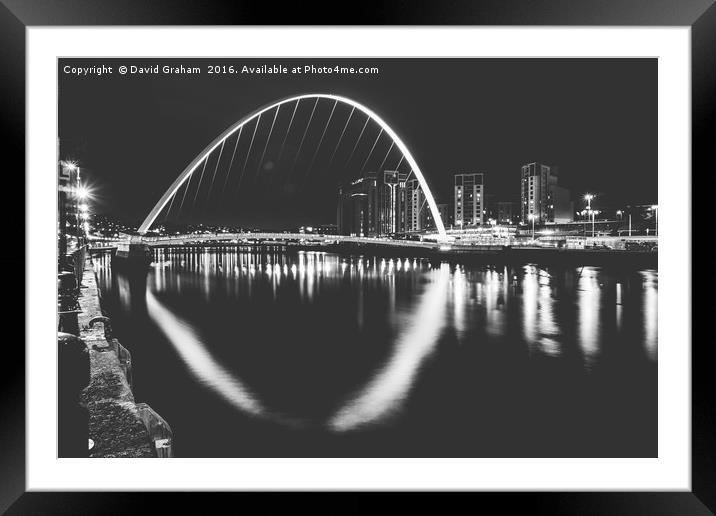 Gateshead Millennium Bridge - At night Framed Mounted Print by David Graham