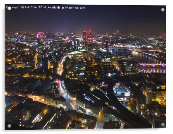 London City Skyline at Night Acrylic by Rob Cole