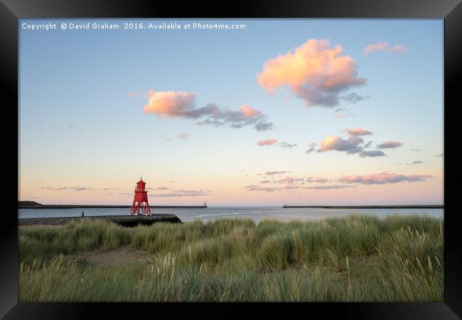 Herd Groyne Lighthouse - South Shields, sunset Framed Print by David Graham