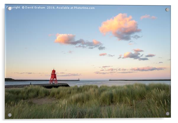Herd Groyne Lighthouse - South Shields, sunset Acrylic by David Graham