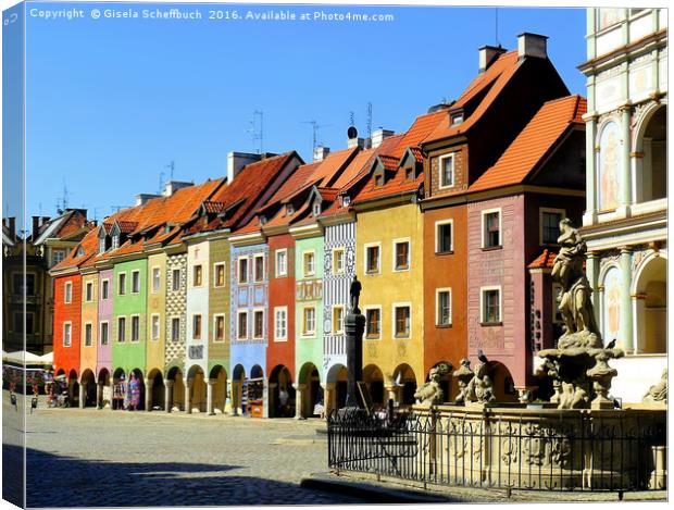 Historic Merchant Houses in Poznań Canvas Print by Gisela Scheffbuch