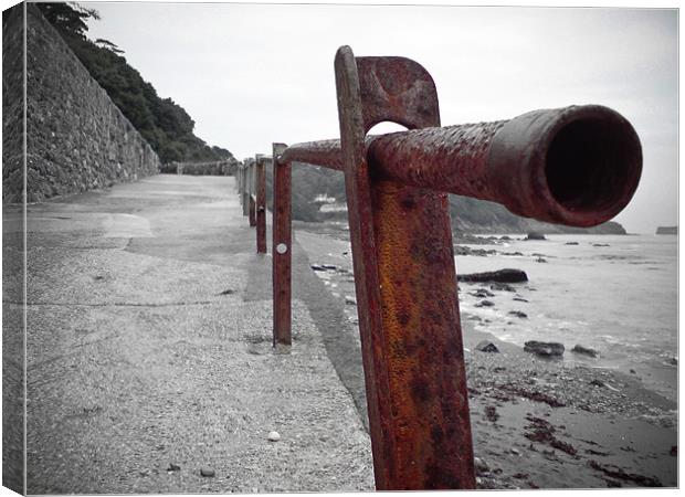 Rusty Railings Meadfoot Beach Torbay Canvas Print by K. Appleseed.