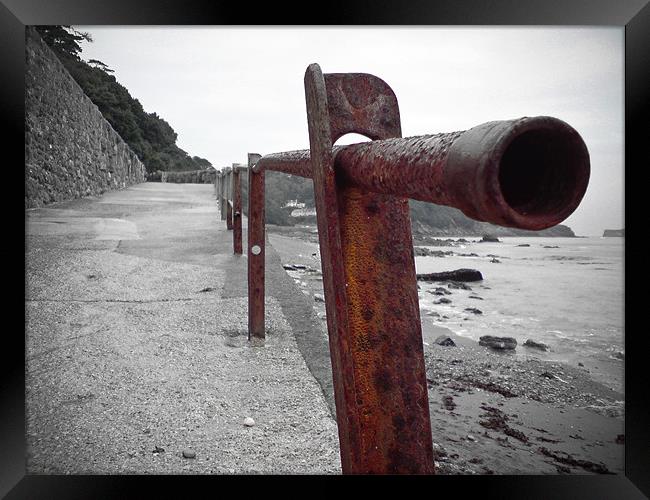 Rusty Railings Meadfoot Beach Torbay Framed Print by K. Appleseed.
