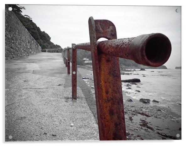 Rusty Railings Meadfoot Beach Torbay Acrylic by K. Appleseed.
