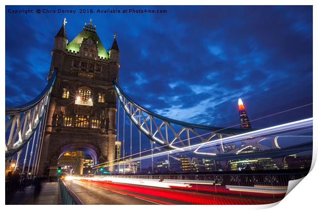 Tower Bridge Light Trails and the Shard Print by Chris Dorney