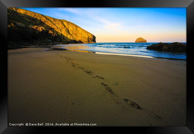 Foot prints in the sand at Trebarwith Strand Framed Print by Dave Bell