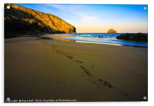 Foot prints in the sand at Trebarwith Strand Acrylic by Dave Bell