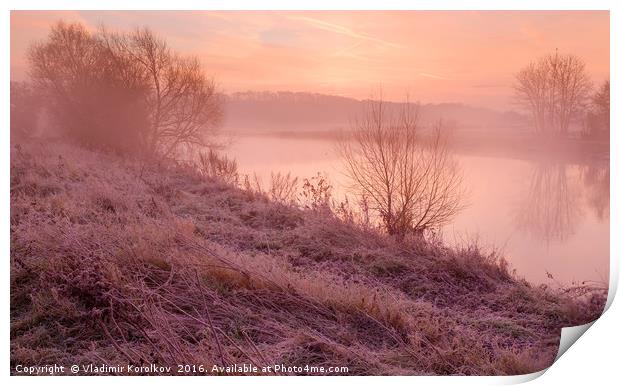 Dawn at river Trent Print by Vladimir Korolkov