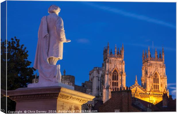 William Etty Statue and York Minster at Dusk Canvas Print by Chris Dorney