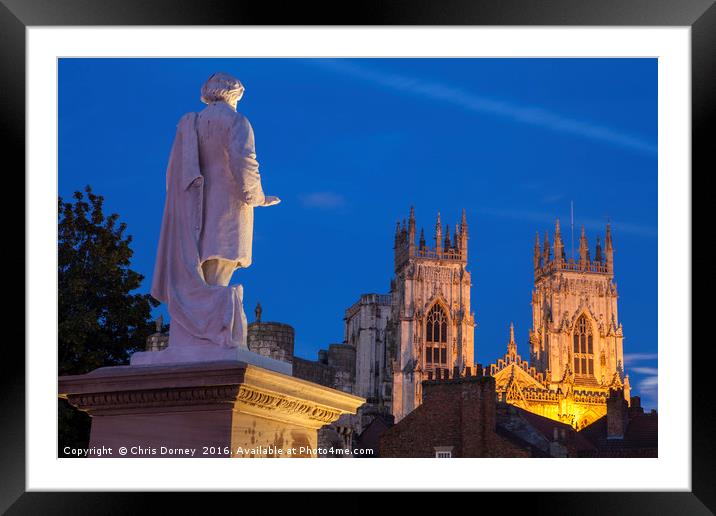William Etty Statue and York Minster at Dusk Framed Mounted Print by Chris Dorney