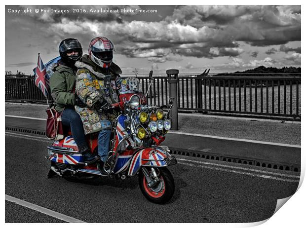 Scooter riders at southport Print by Derrick Fox Lomax