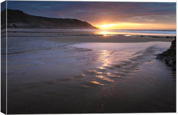 Caswell Bay beach stream Canvas Print by Leighton Collins