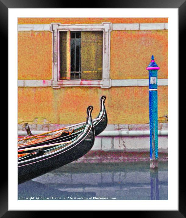 Two gondolas moored on canal in Venice Framed Mounted Print by Richard Harris