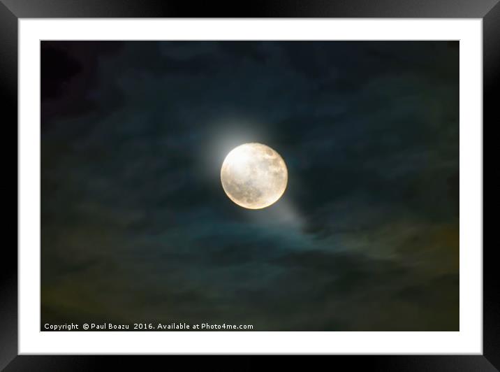 fuzzy night with full moon Framed Mounted Print by Paul Boazu