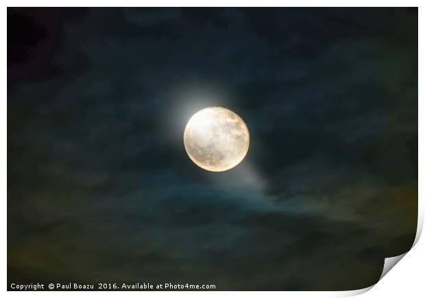 fuzzy night with full moon Print by Paul Boazu