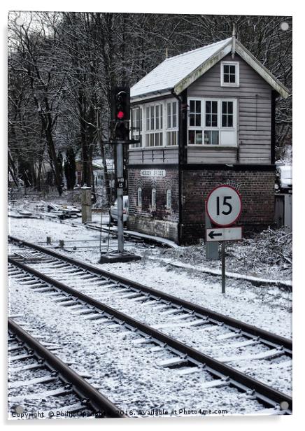 Signal box in the snow Acrylic by Philip Openshaw
