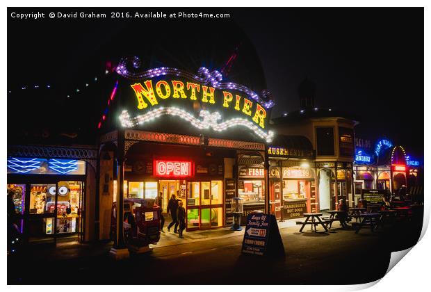 North Pier Blackpool at night Print by David Graham