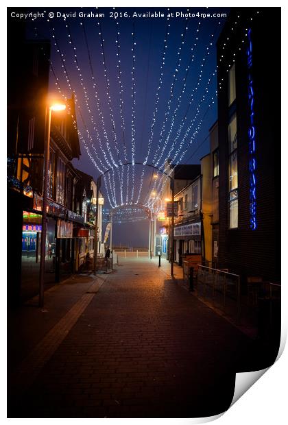 Back Alley during Blackpool illuminations Print by David Graham