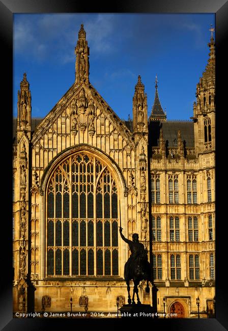 Richard the Lionheart statue Westminster London Framed Print by James Brunker