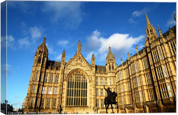 Richard I statue and Houses of Parliament London Canvas Print by James Brunker