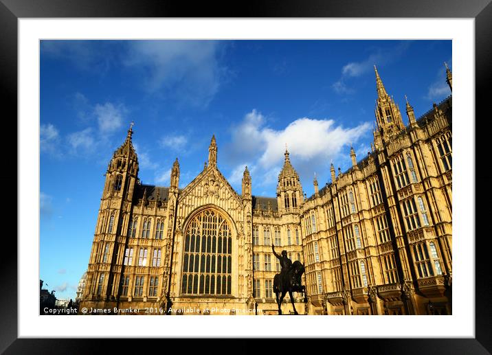 Richard I statue and Houses of Parliament London Framed Mounted Print by James Brunker