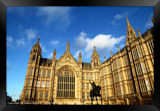 Richard I statue and Houses of Parliament London Framed Print by James Brunker
