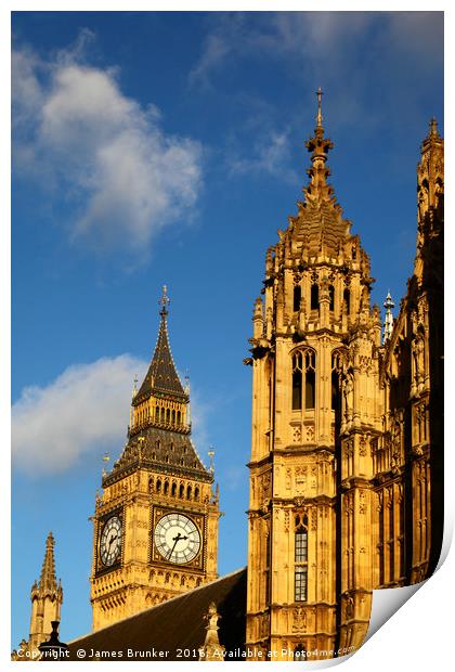 Palace of Westminster and Big Ben detail London Print by James Brunker
