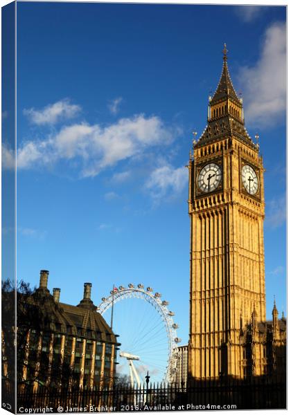 Big Ben clock tower and Millennium Wheel London Canvas Print by James Brunker