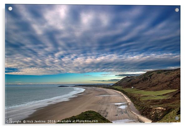 Rhossili Beach and Amazing Clouds Gower South Wale Acrylic by Nick Jenkins