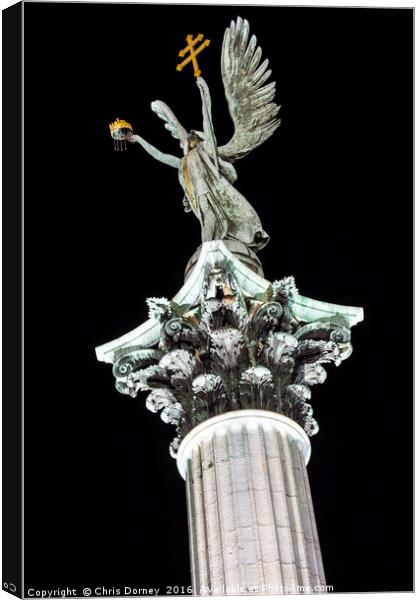 Statue on the Column at Heroes Square in Budapest Canvas Print by Chris Dorney