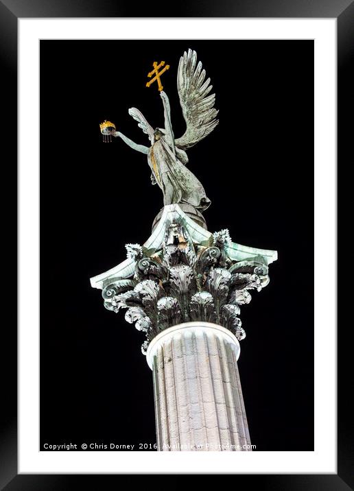 Statue on the Column at Heroes Square in Budapest Framed Mounted Print by Chris Dorney