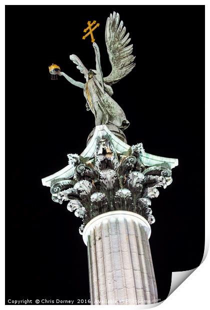 Statue on the Column at Heroes Square in Budapest Print by Chris Dorney