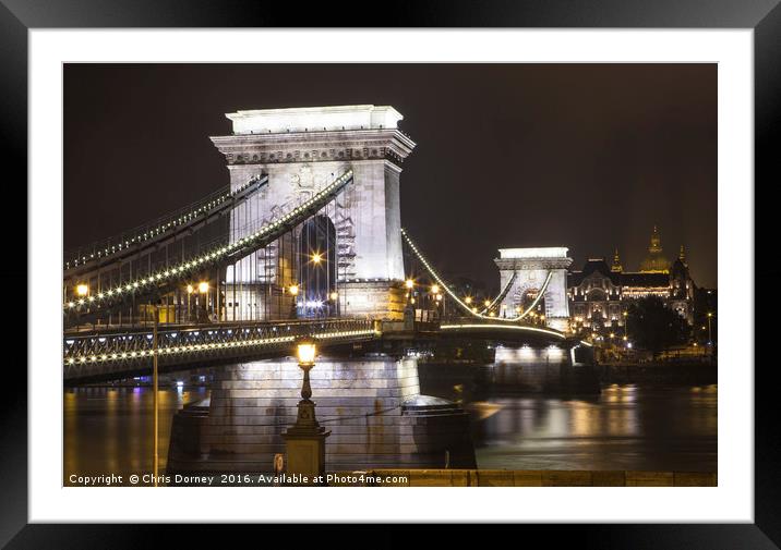 Chain Bridge in Budapest Framed Mounted Print by Chris Dorney