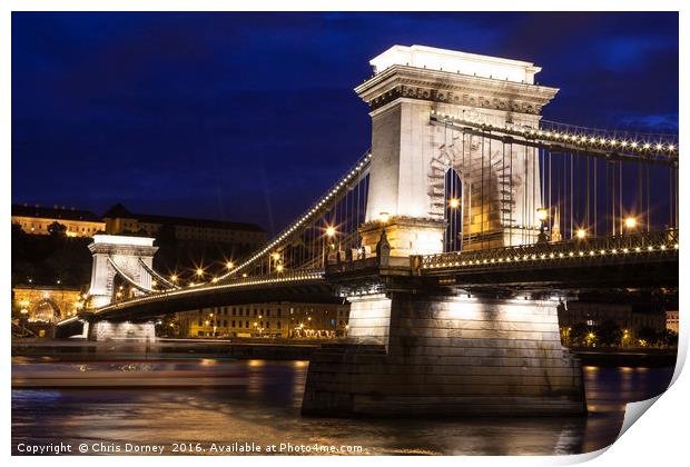 Chain Bridge in Budapest Print by Chris Dorney
