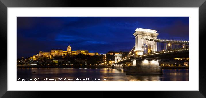 Buda Castle, the Chain Bridge and the River Danube Framed Mounted Print by Chris Dorney