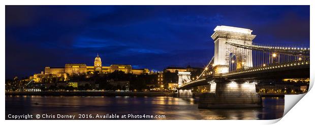 Buda Castle, the Chain Bridge and the River Danube Print by Chris Dorney
