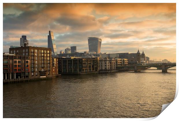 Sunrise on the River Thames Print by Milton Cogheil