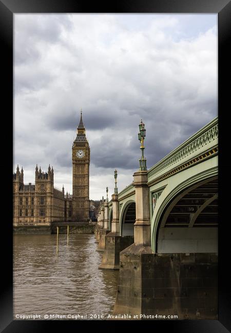 Big Ben and Westminster Bridge, London Framed Print by Milton Cogheil