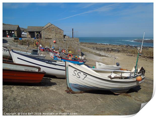 Boats on Slipway at Sennen Cove Cornwall Print by Dave Bell