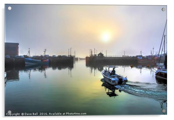 Early morning  Padstow harbor is still. Acrylic by Dave Bell